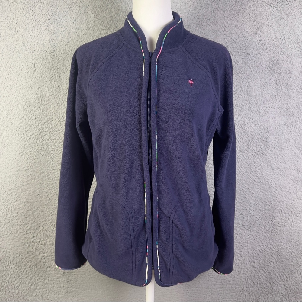 Lilly Pulitzer Jacket Womens Extra Small Navy Blue Fleece Colorful Piping Zip